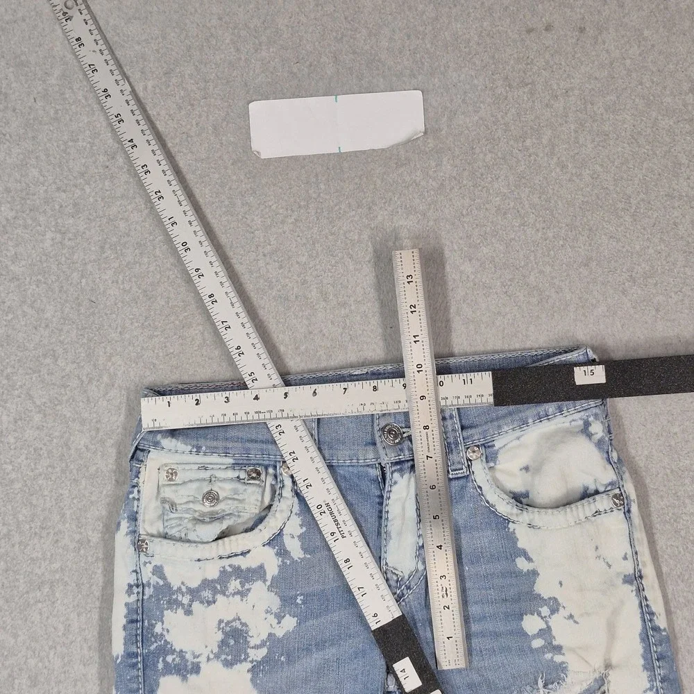 True Religion Men Jeans 29 Blue Denim Bleached Distressed Straight Cutoff
